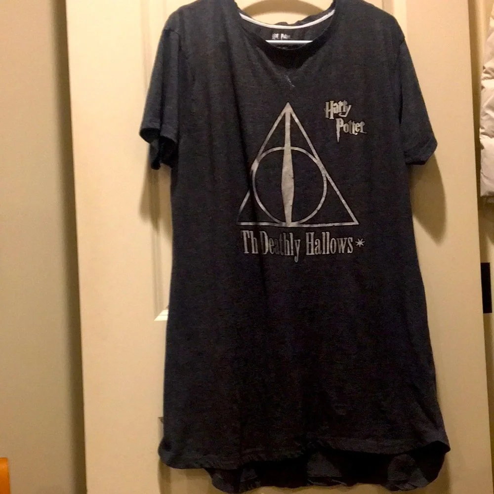 Harry Potter The Deathly Hallows graphic long Tee dress short sleeve XL 14-16